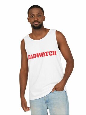 Dadwatch White Tank Top with Red Graphic